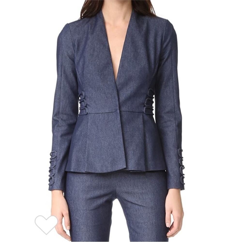 Cushine et Ochs Black Peplum Blazer Strappy Tied Up Deep V Jacket 12
